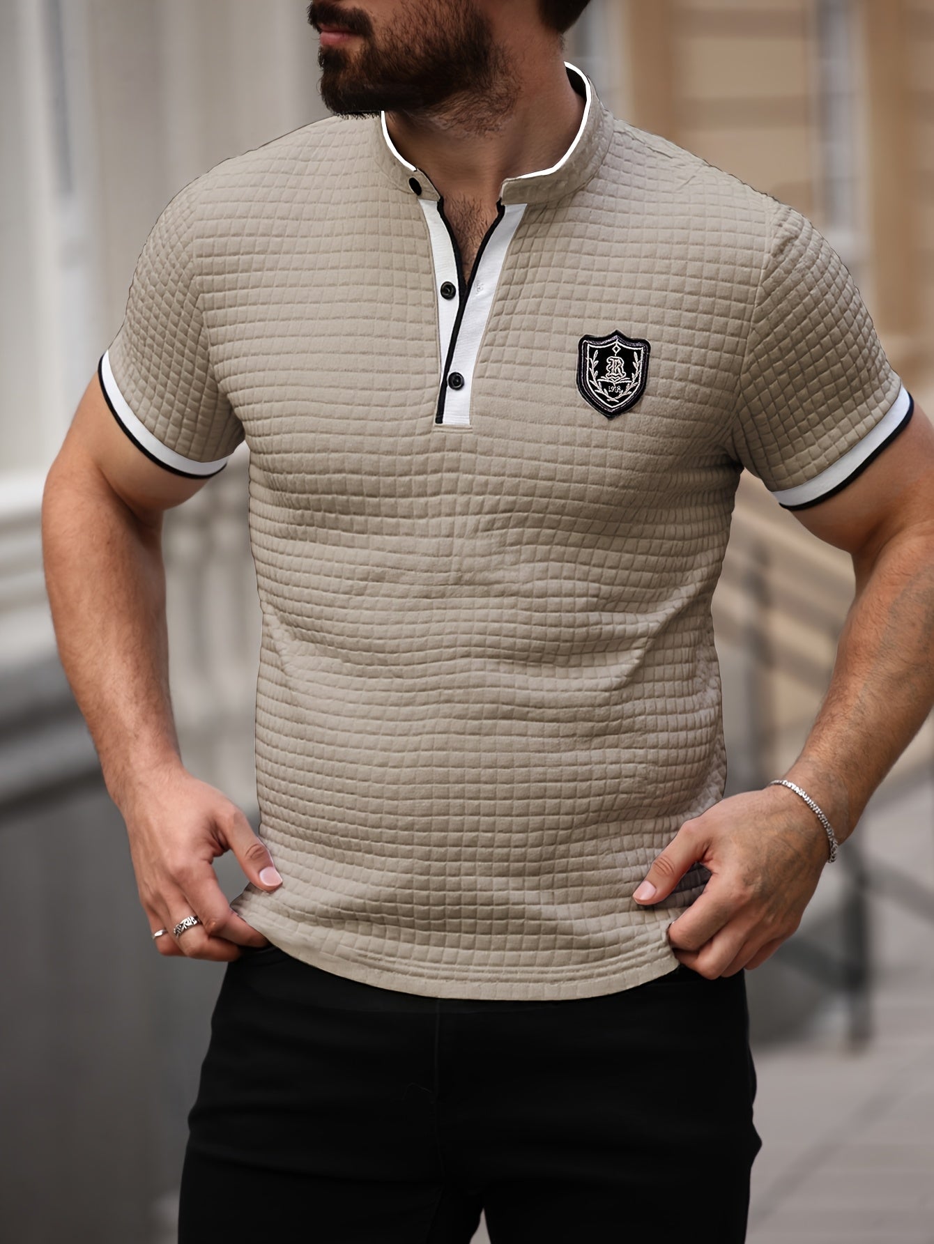 Herren Stehkragen Polo Shirt Modern Casual für Alltag und Freizeit