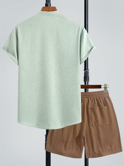 Herren Zweiteiliges Freizeitset mit Henley-Shirt und Shorts – Moderner Look für Alltag und Urlaub