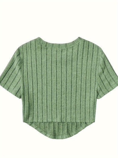 Damen Kurzarm Rippstrick Crop Top – Modisches Freizeitshirt für den Sommer