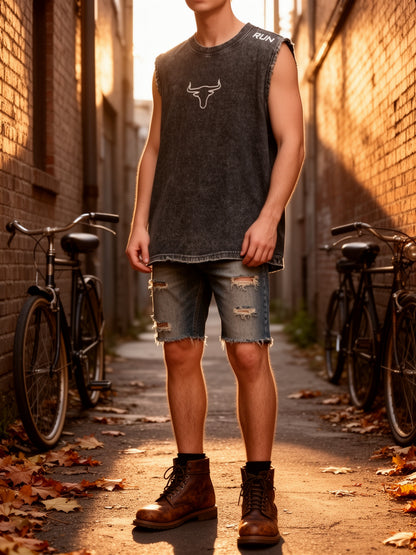 Herren Vintage Muskelshirt im Streetstyle mit Stier-Print – Perfekt für Freizeit und Sommer