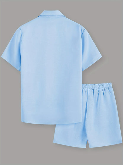 Herren Freizeit Zweiteiler Set – Kurzarm Hemd und Shorts für Sommer, Lässiger Look