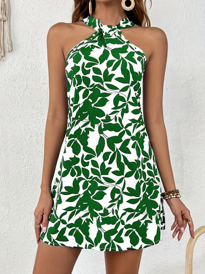 Damen Sommer Minikleid mit Neckholder und floralem Print – Elegantes Freizeitkleid für Urlaub & Alltag