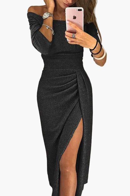 Damen Off-Shoulder Abendkleid Elegant Partykleid mit Schlitz – Perfekt für besondere Anlässe
