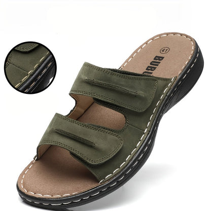 Herren Komfort-Sandalen für Alltag und Freizeit – Offene Pantoletten mit Klettverschluss
