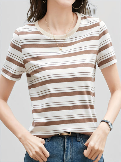 Damen Gestreiftes Casual T-Shirt mit Rundhalsausschnitt – Zeitloses Basic für Alltag und Freizeit