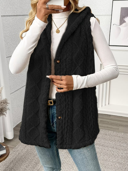 Damen Strickweste mit Kapuze und Knöpfen – Eleganter Freizeit-Look für jeden Anlass