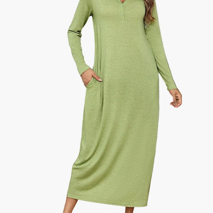Damen Loungewear Langarm Freizeitkleid mit Knopfleiste, Bequem für Zuhause und Entspannung
