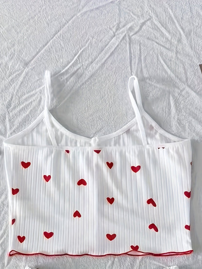 Damen Pyjama Set mit Herzchen-Muster und Schleifen – Zweiteiliger Schlafanzug, bequem & süß, ideal für Sommer