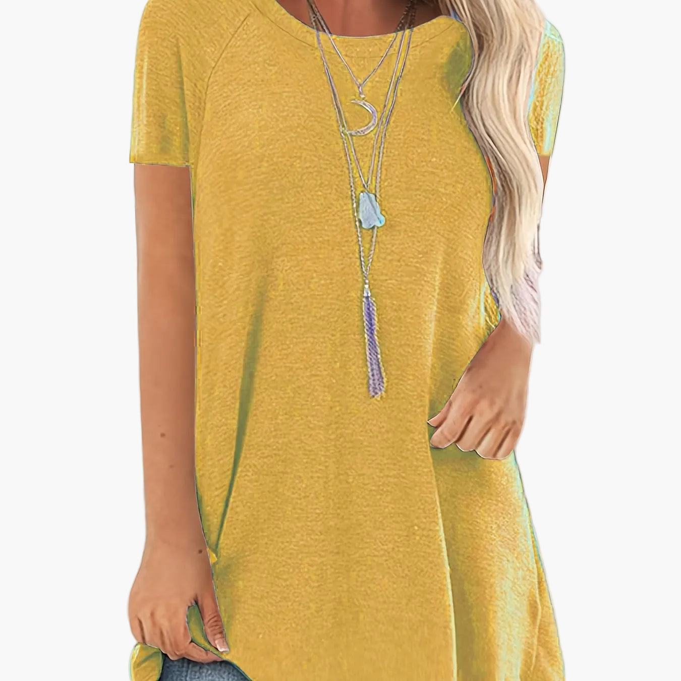 Damen Tunika T-Shirt Kurzarm Lockerer Schnitt Freizeitmode