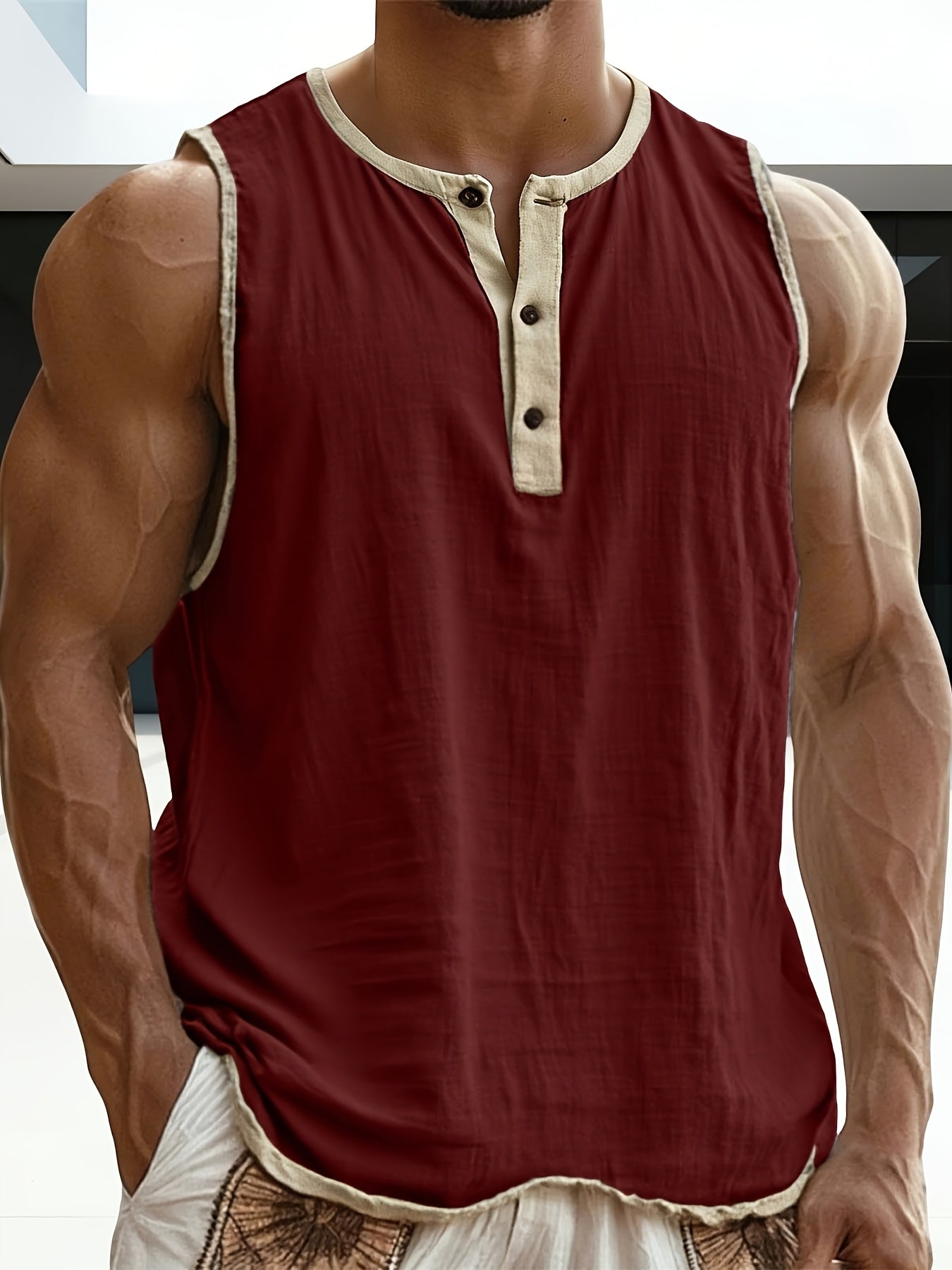 Herren Ärmelloses Henley Shirt Freizeit Modern