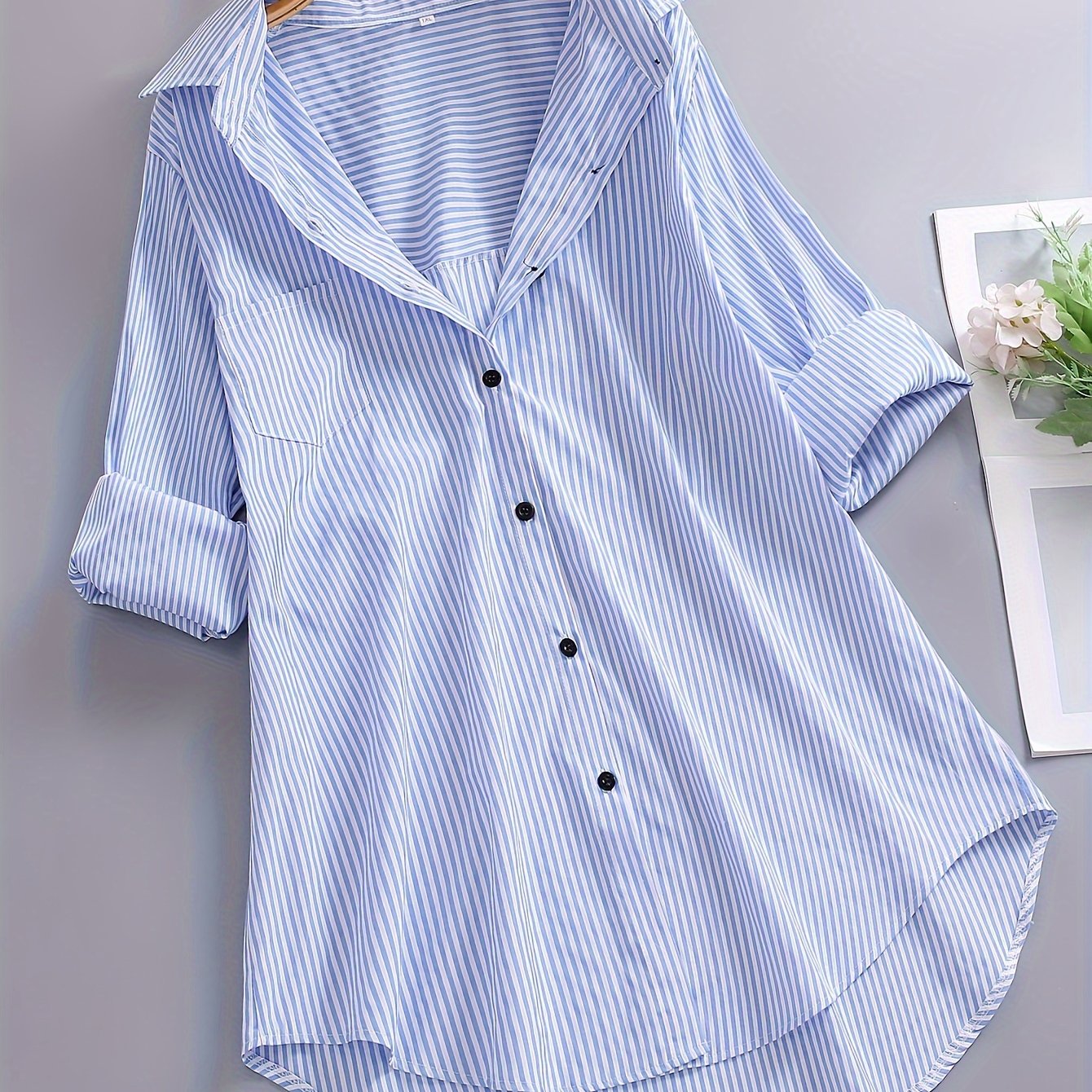 Damen Oversize Hemd mit Streifen – Lockeres Business & Freizeit Langarm-Bluse