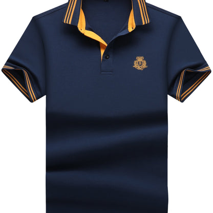 Herren Polo Shirt Klassisch Sportlich mit gesticktem Wappen und Kontrastkragen – Freizeit & Business