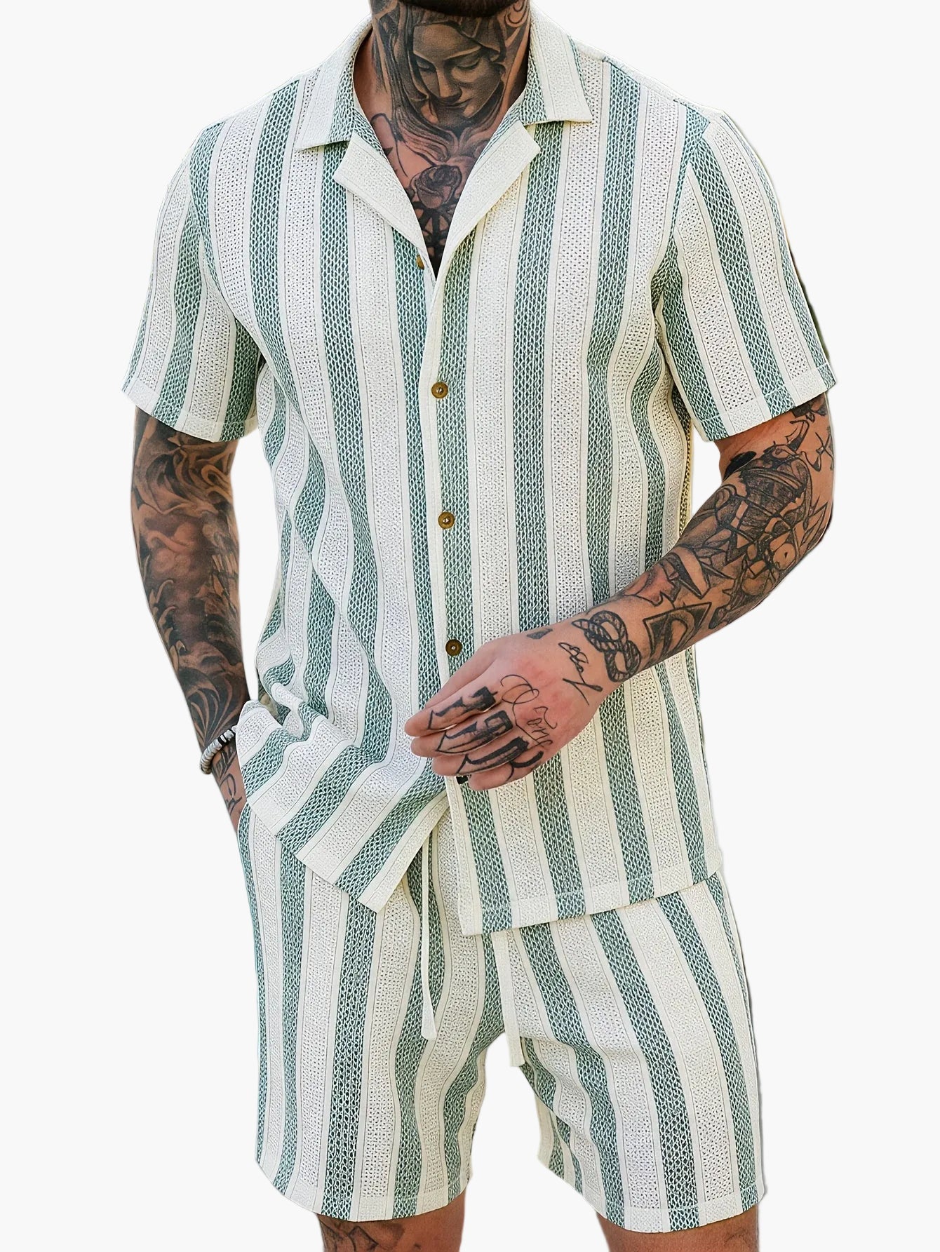Herren Sommer Set – Gestreiftes Kurzarmhemd & Shorts, Lässig, Ideal für Urlaub & Freizeit