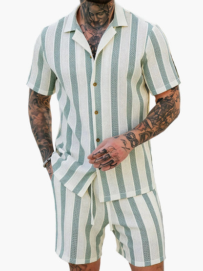 Herren Sommer Set – Gestreiftes Kurzarmhemd & Shorts, Lässig, Ideal für Urlaub & Freizeit