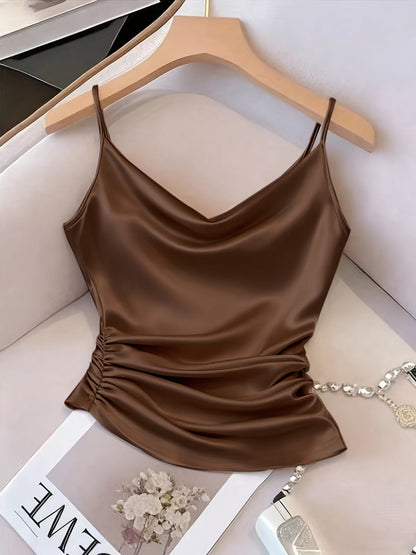 Damen Satin-Top mit Wasserfallausschnitt und Raffungen – Elegantes Camisole für besondere Anlässe