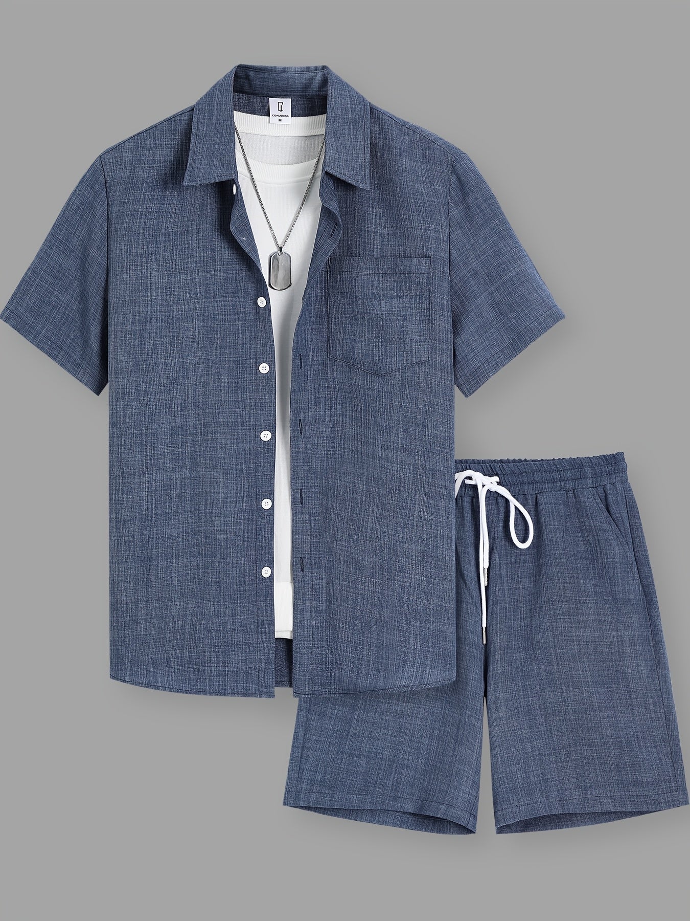 Herren Freizeit Zweiteiler Set – Kurzarm Hemd und Shorts für Sommer, Lässiger Look
