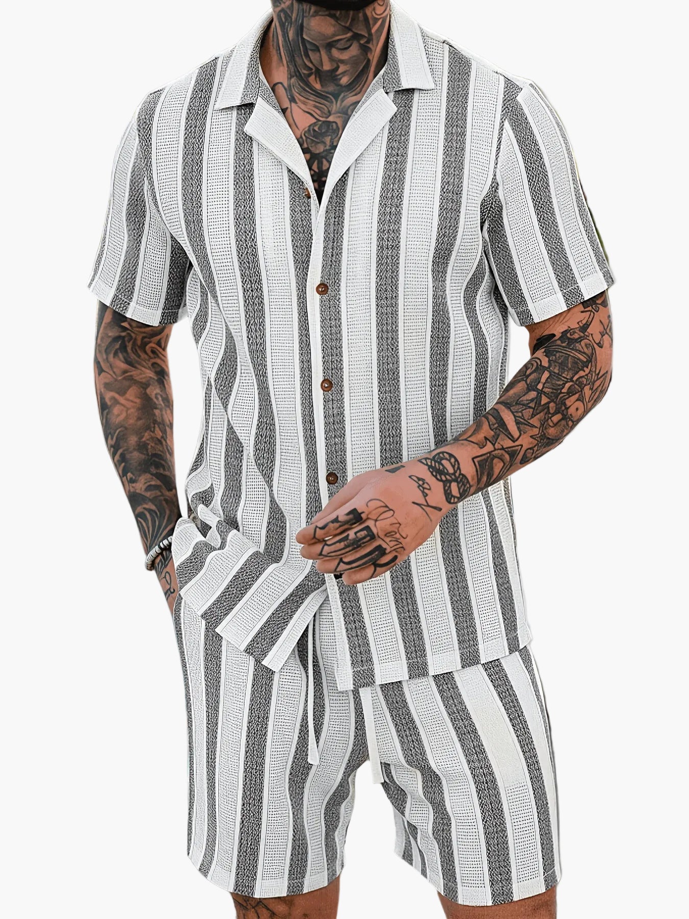 Herren Sommer Set – Gestreiftes Kurzarmhemd & Shorts, Lässig, Ideal für Urlaub & Freizeit