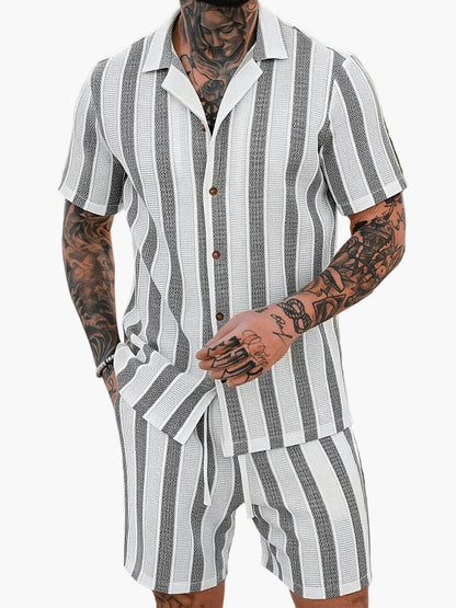 Herren Sommer Set – Gestreiftes Kurzarmhemd & Shorts, Lässig, Ideal für Urlaub & Freizeit