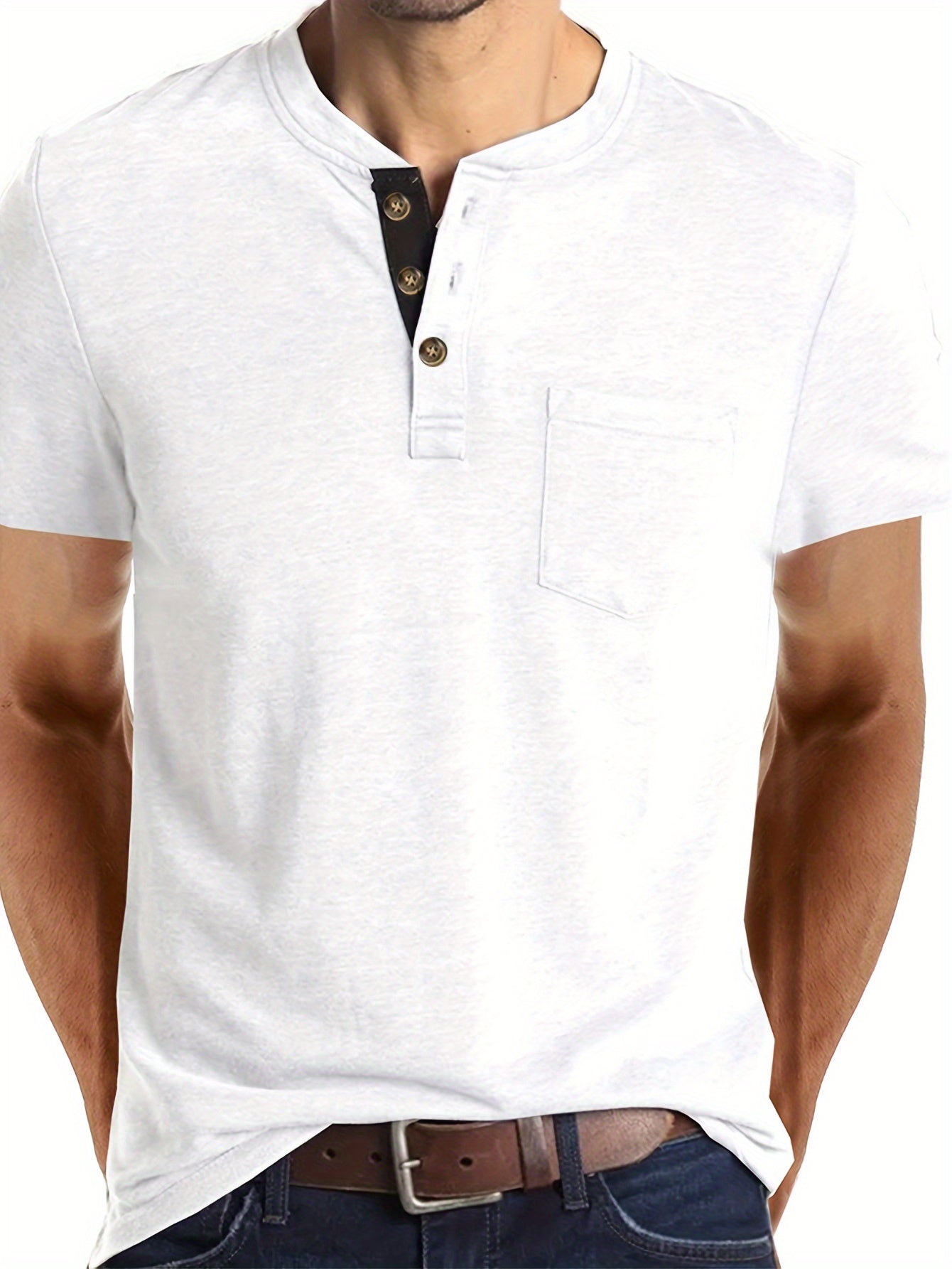 Herren Henley T-Shirt Kurzarm mit Knopfleiste – Casual Freizeitshirt