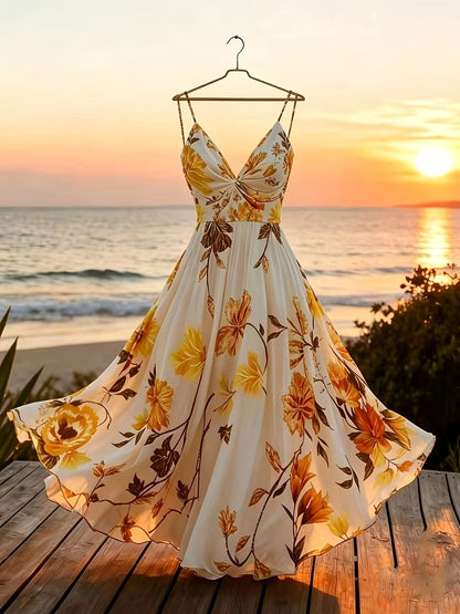 Damen Maxi Kleid mit Blumenmuster und schwingendem Rock – Eleganter Boho Stil für besondere Anlässe