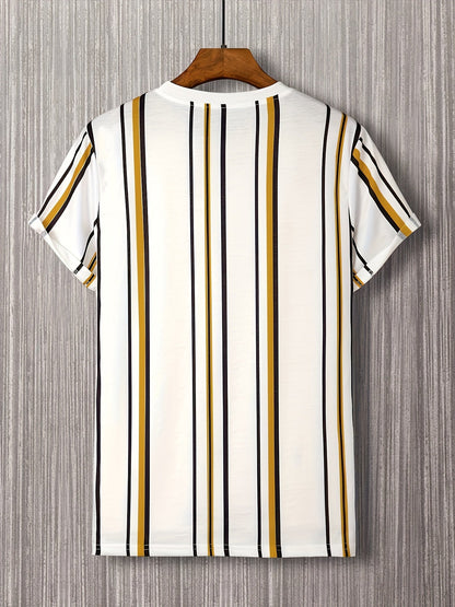 Herren T-Shirt mit vertikalem Streifenmuster und modernem Grafik-Print – Freizeit & Streetstyle