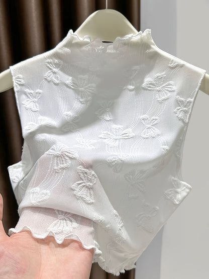 Damen Spitzen-Überziehkragen mit Stehkragen und Schleifenmuster – Eleganter Layering-Style