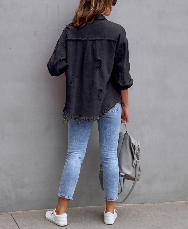 Natasha – Übergroße Damen-Jeansjacke mit Fransen
