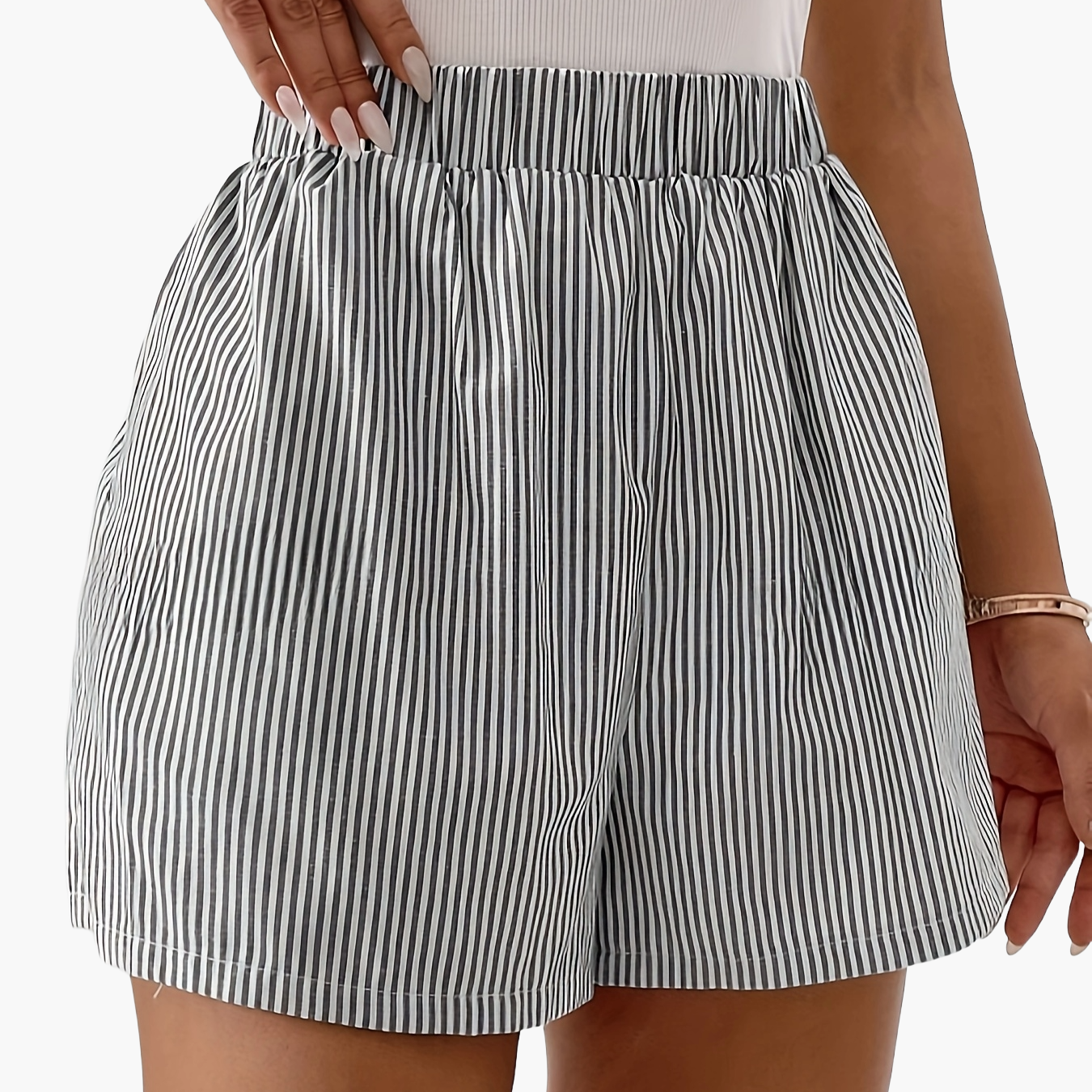 Damen Elegante High Waist Shorts mit Streifenmuster – Perfekt für Alltag & Freizeit