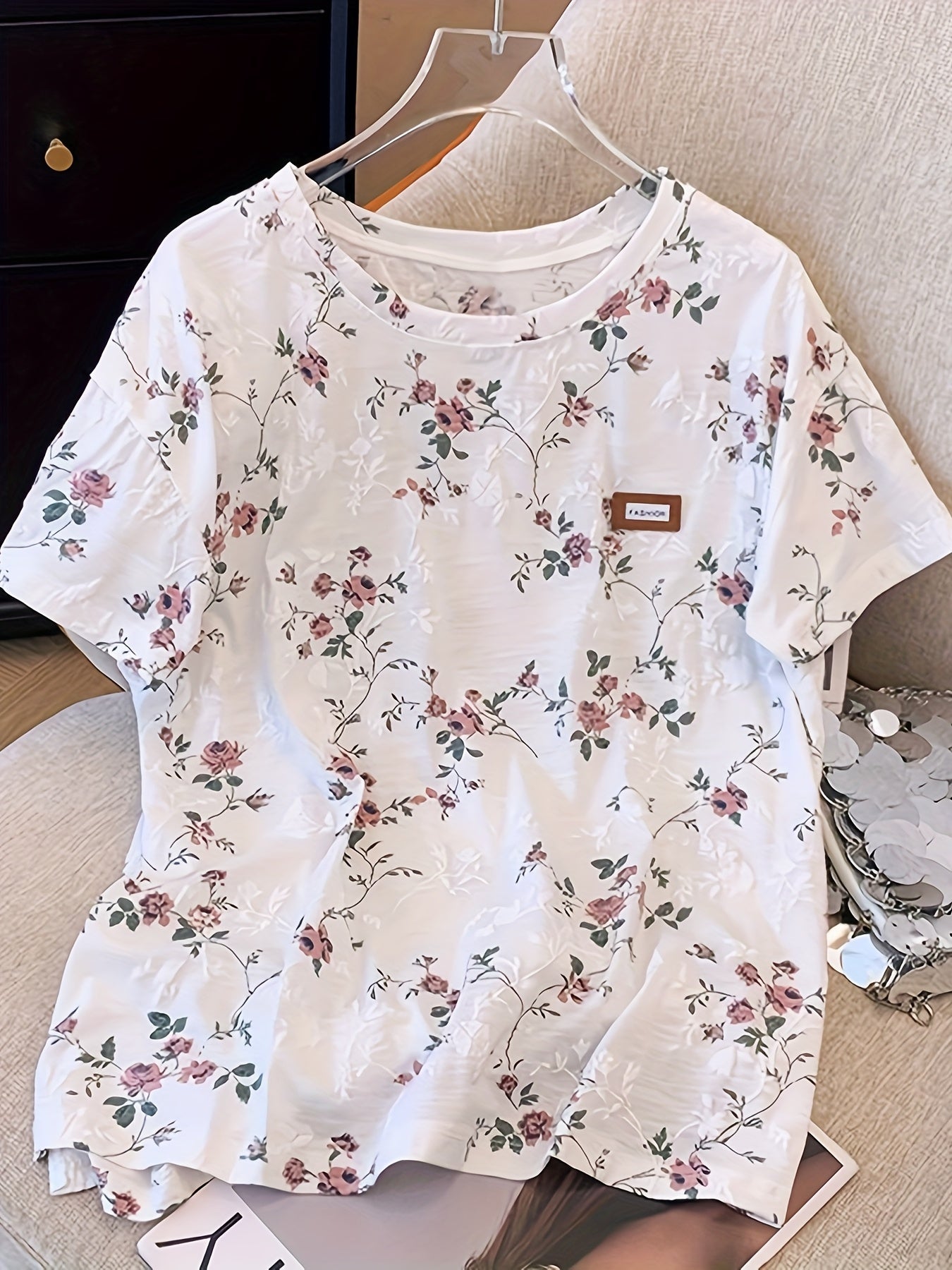 Damen T-Shirt mit floralem Print, lockerer Schnitt, modischer Freizeitstil