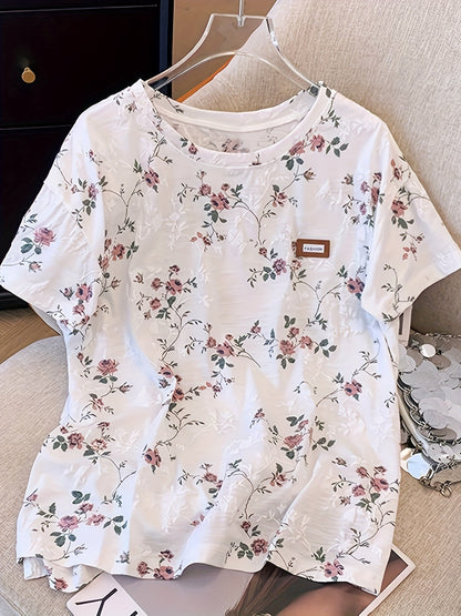Damen T-Shirt mit floralem Print, lockerer Schnitt, modischer Freizeitstil