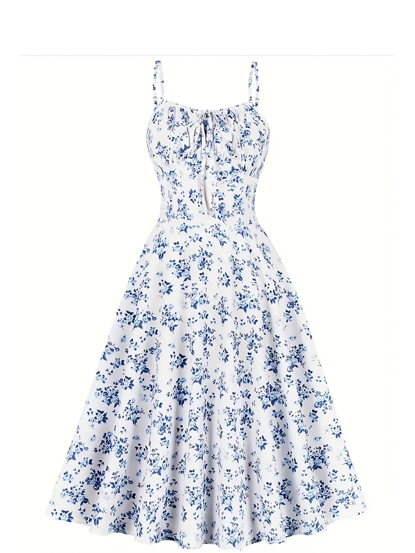 Damen Midikleid mit Blumenmuster und Bindeband – Eleganter Vintage-Stil für Alltag und besondere Anlässe