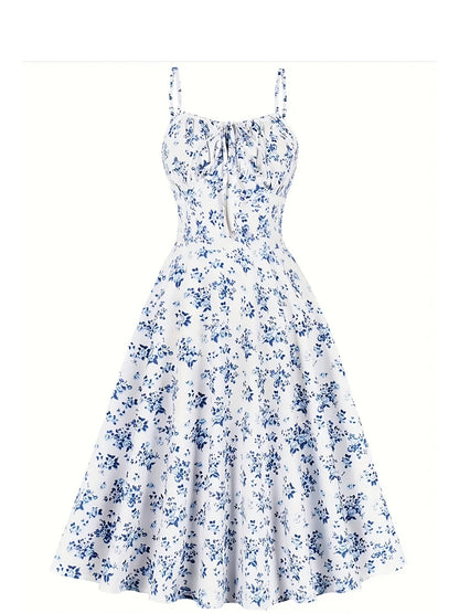 Damen Midikleid mit Blumenmuster und Bindeband – Eleganter Vintage-Stil für Alltag und besondere Anlässe