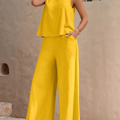 Damen Sommer Set – Elegantes ärmelloses Top und weite Hose für Freizeit und Urlaub