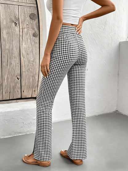 Damen Schlaghose mit Hahnentritt-Muster und Schlitz – Eleganter Freizeit-Look
