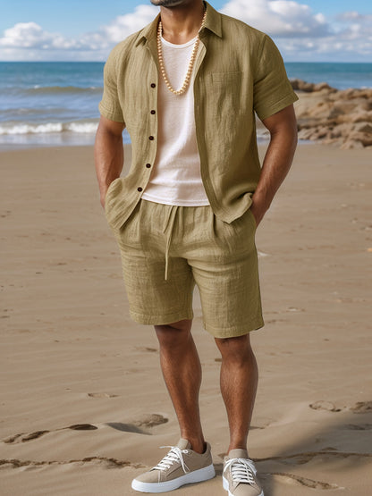 Herren Sommer-Strandset – Kurzarm Hemd & Shorts, Lässiger Boho-Look, Perfekt für Urlaub und Freizeit