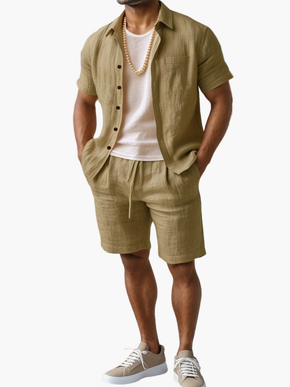 Herren Sommer-Strandset – Kurzarm Hemd & Shorts, Lässiger Boho-Look, Perfekt für Urlaub und Freizeit