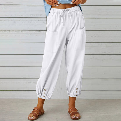 Michelle – Damen Baumwollmischung – Veganes Leinenhose mit Kordelzug und Taschen