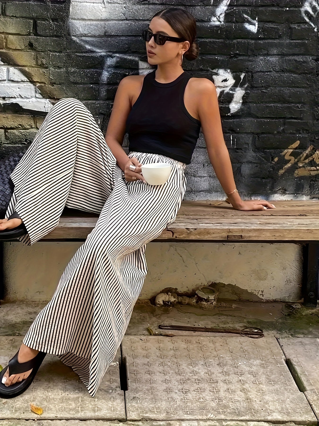 Damen Weite Streifenhose Elegant Lässig für Freizeit und Sommer