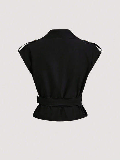 Damen Elegante Ärmellose Trenchweste mit Gürtel – Modischer Business-Look