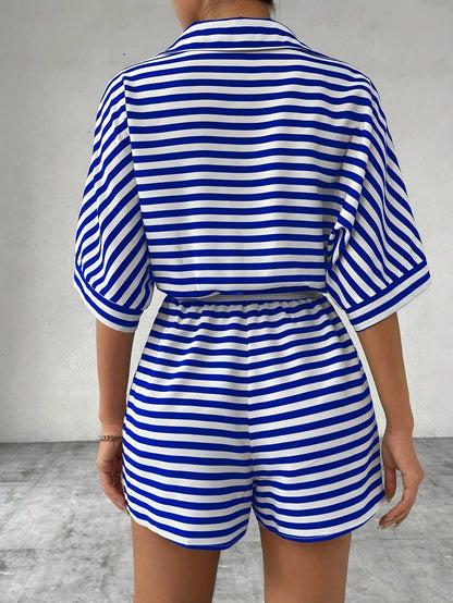 Damen Sommer Overall gestreift – Lässiger Jumpsuit mit Gürtel für Alltag und Urlaub