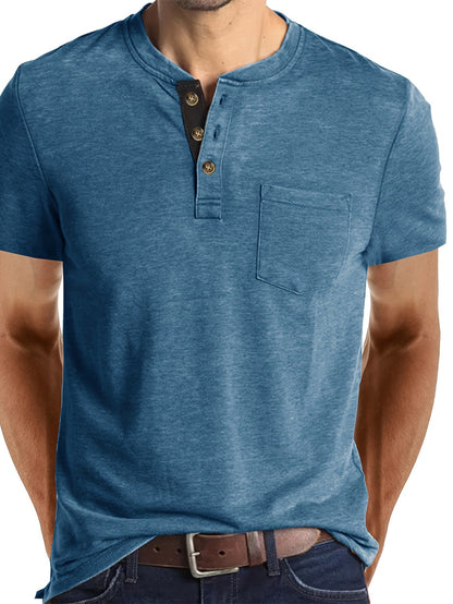 Herren Henley T-Shirt Kurzarm mit Knopfleiste – Casual Freizeitshirt