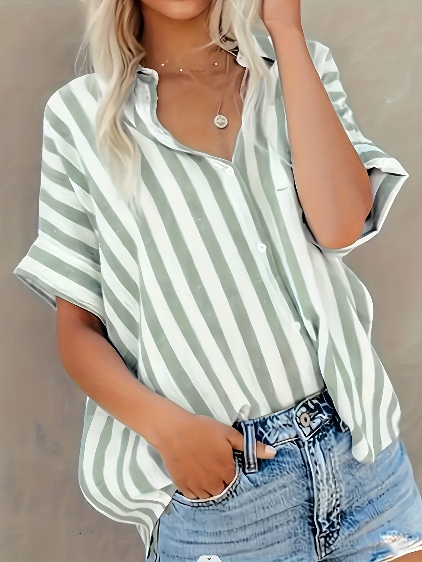 Damen Sommer Streifenbluse im lässigen Boyfriend-Stil – Elegantes Freizeit Hemd