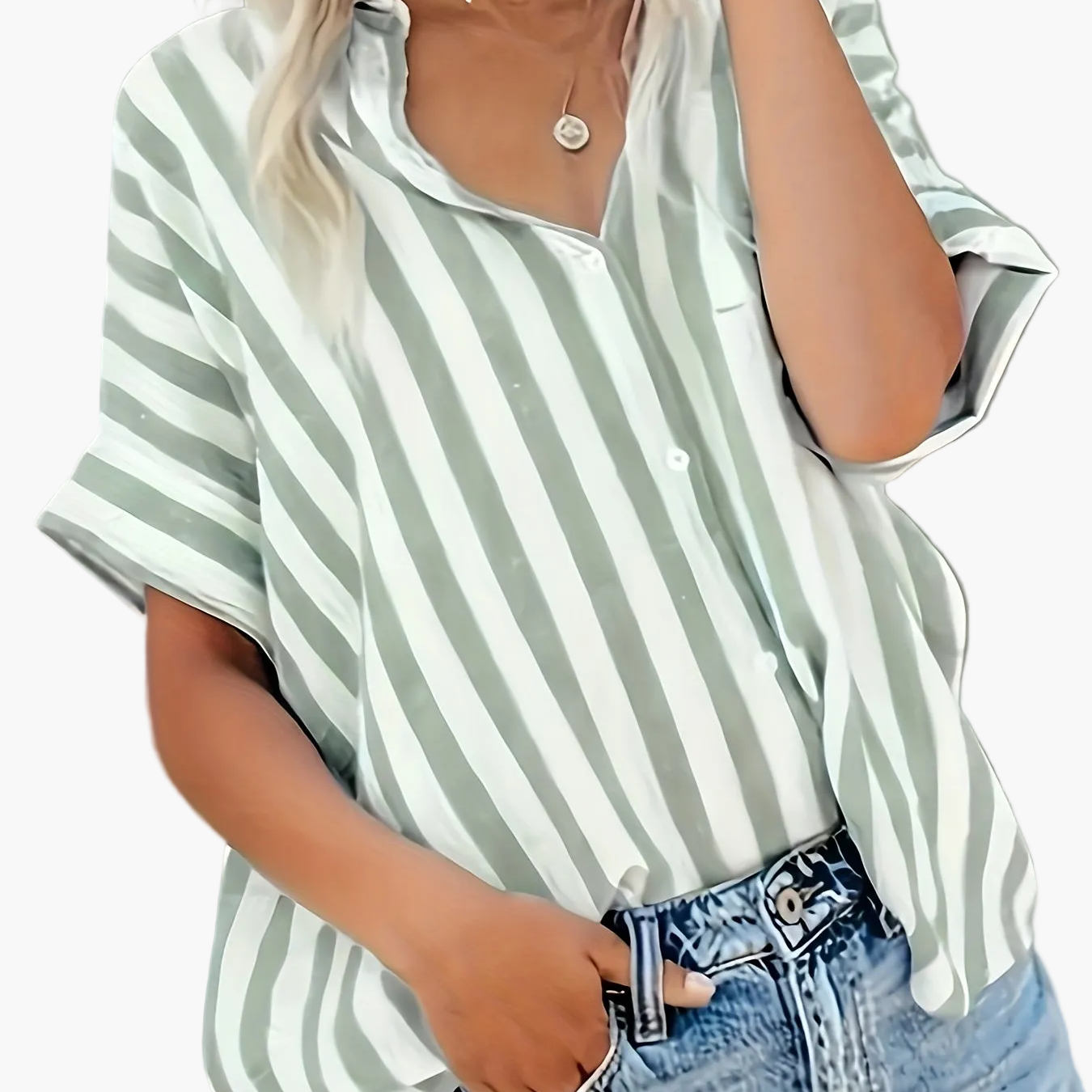 Damen Sommer Streifenbluse im lässigen Boyfriend-Stil – Elegantes Freizeit Hemd