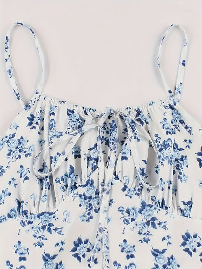 Damen Midikleid mit Blumenmuster und Bindeband – Eleganter Vintage-Stil für Alltag und besondere Anlässe
