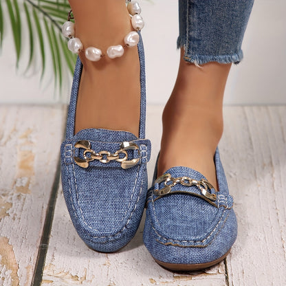 Damen Mokassins Klassisch Bequem mit Ketten-Detail – Elegante Slip-On Schuhe für Alltag und Freizeit