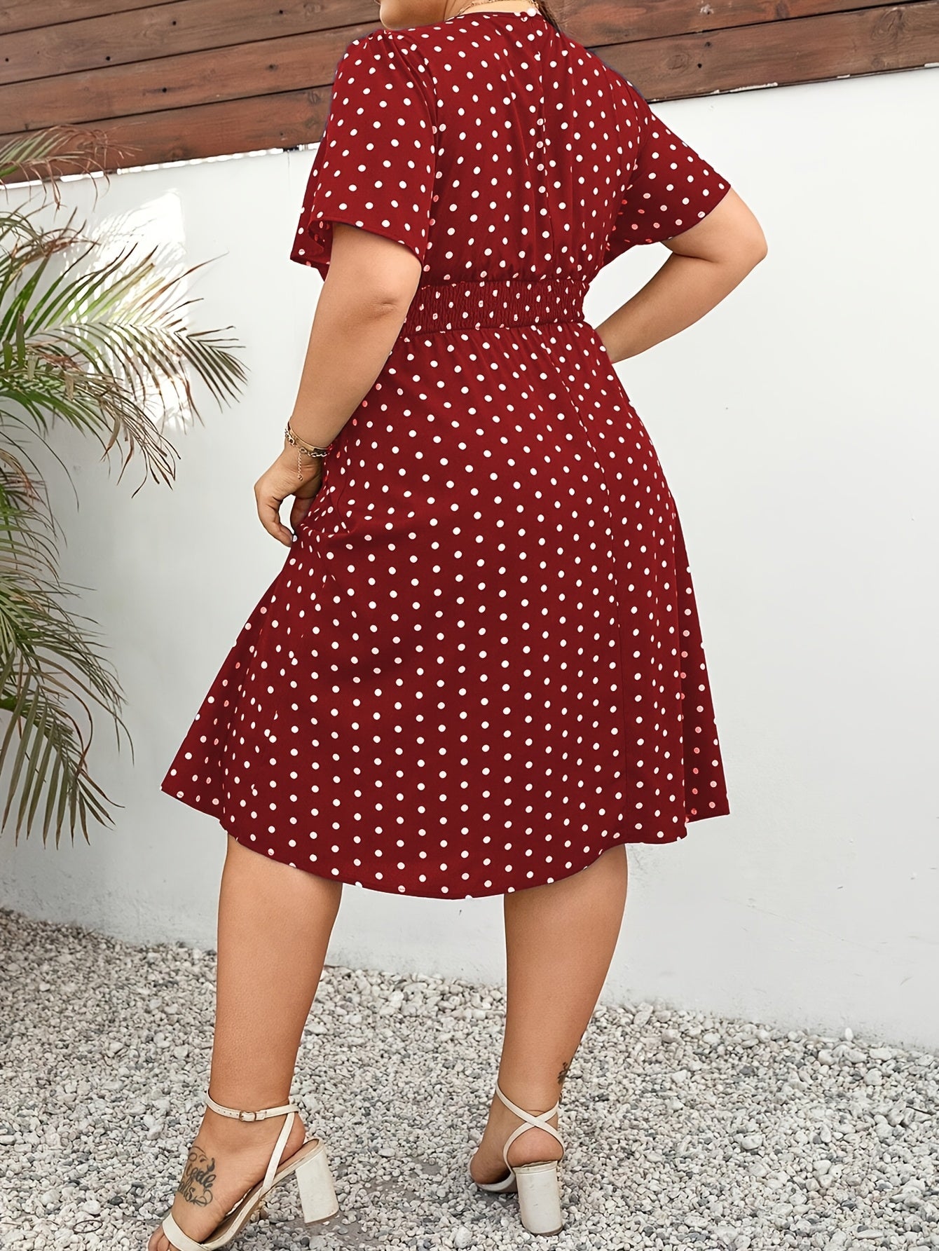 Damen Polka Dot Midikleid Elegant Freizeit Ausgeh-Outfit