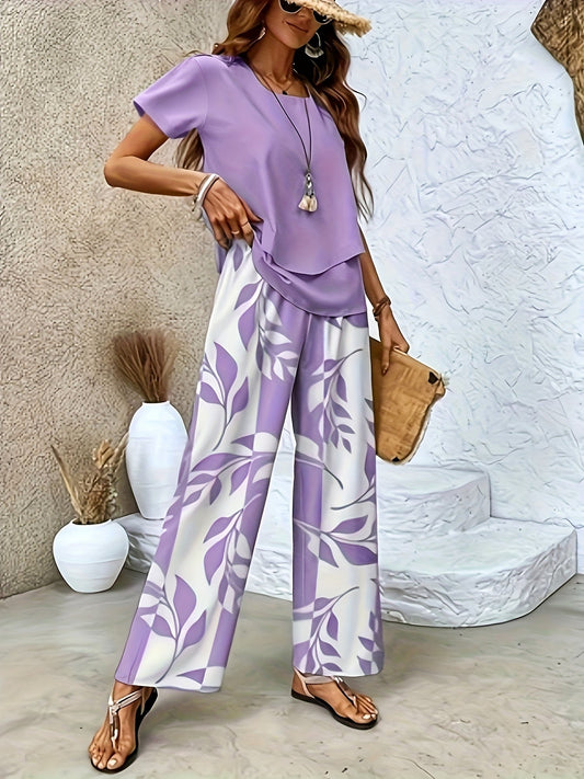 Damen Sommer Set Elegant Zweiteiler mit Weit Bein Hose und Kurzarm Shirt – Perfekt für Freizeit und Urlaub