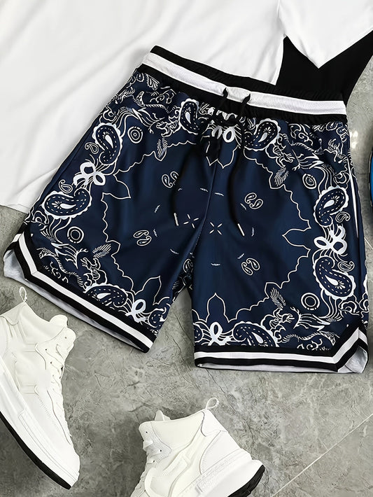 Herren Streetwear Basketball Shorts mit Paisley Muster – Sportliche Freizeitshorts für Fitness und Alltag