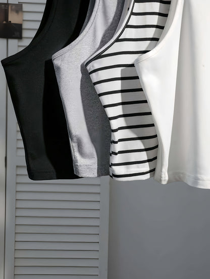 Damen Basic Tanktop Crop Set – Lässige Sommerwesten im 4er-Pack, Ideal für Alltag & Freizeit