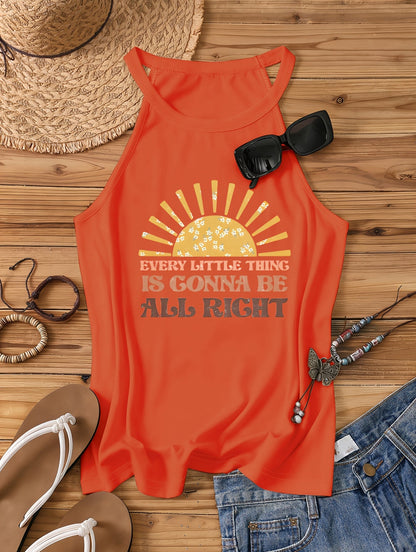 Damen Tanktop im Boho-Stil mit Spruch und Sonnenmotiv – Perfekt für den Sommer, Freizeit & Strand